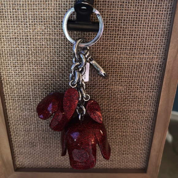 Coach Tea Rose Key Chain/Bag Charm—Silver and Red - Picture 5 of 8